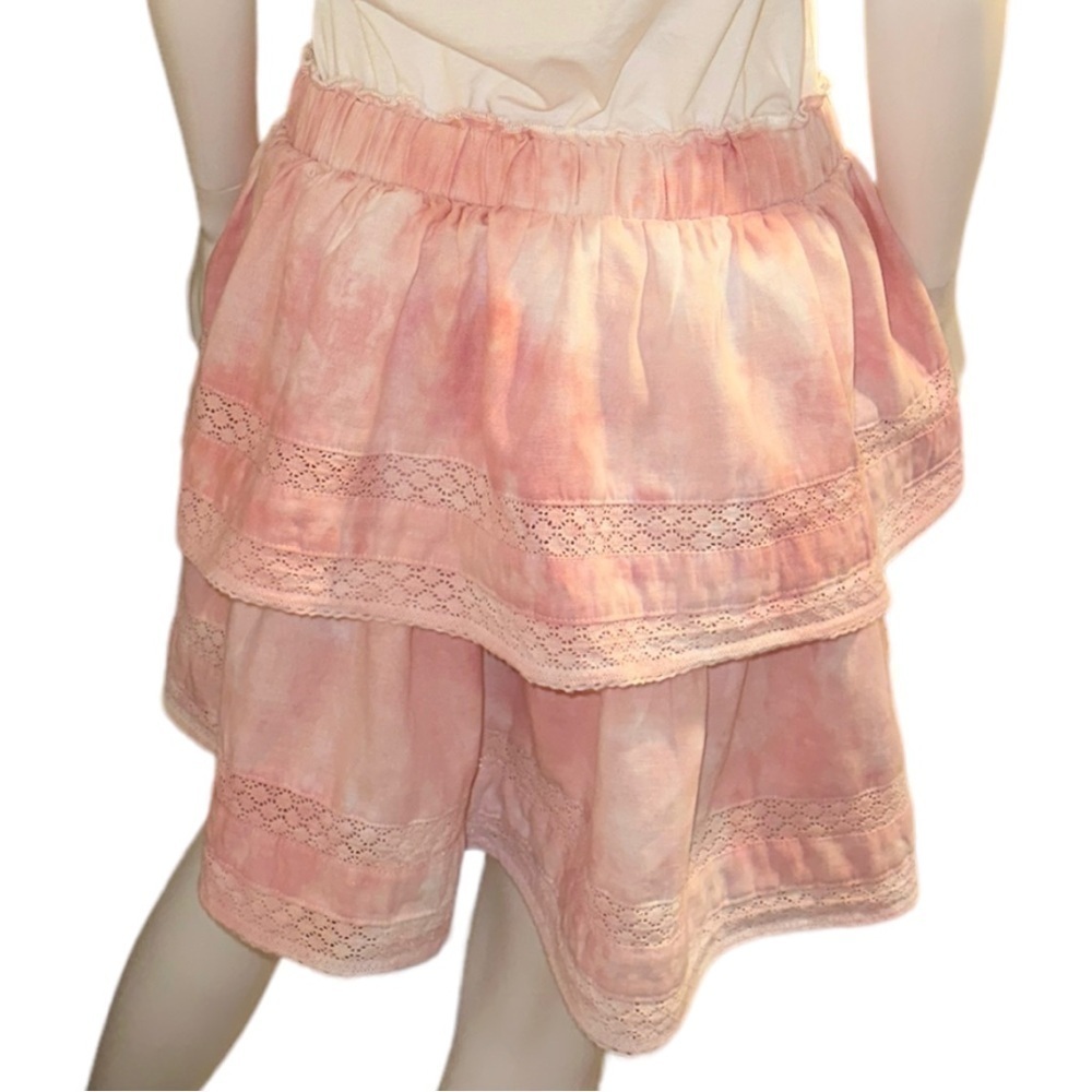 Chelsea & Violet Linen Pink Tie Dye Lace Tiered Mini Skirt Large - Picture 4 of 7